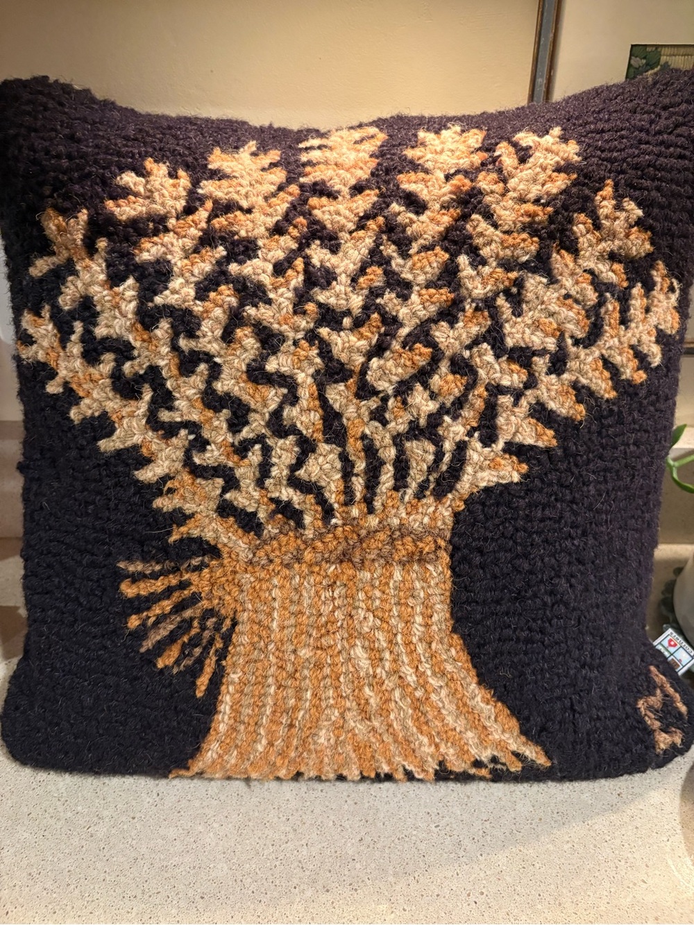 4 Corners Laura Megroz Wheat Throw Pillow Needlepoint Black and Tan